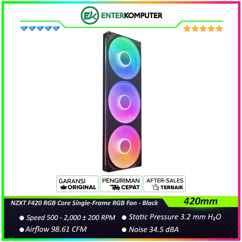 NZXT F420 RGB Core 420mm Single-Frame RGB Fan - Black - foto 1