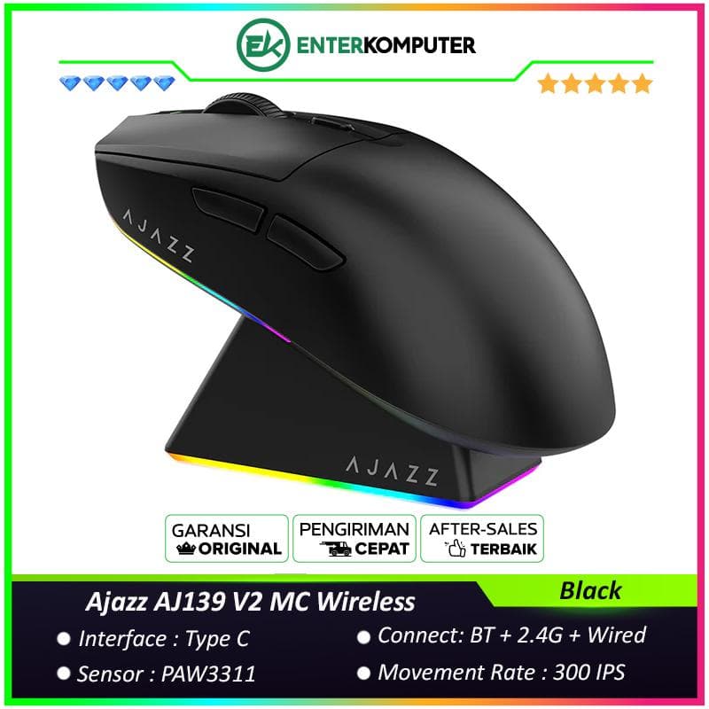 Ajazz AJ139 V2 MC Wireless Gaming Mouse with Charging Base - Black - foto 1