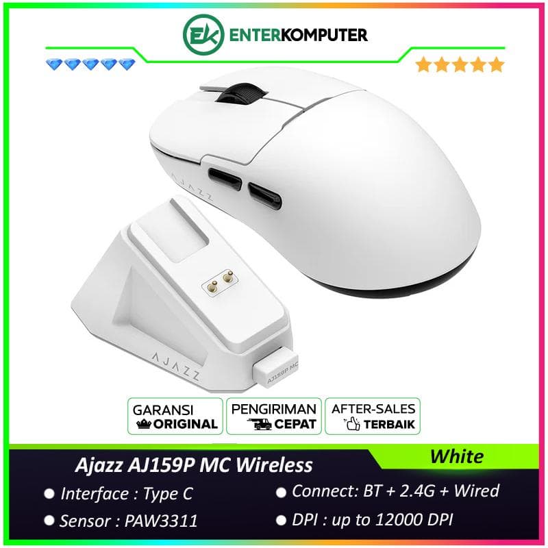 Ajazz AJ159P MC Wireless Gaming Mouse with Charging Base - White - foto 1