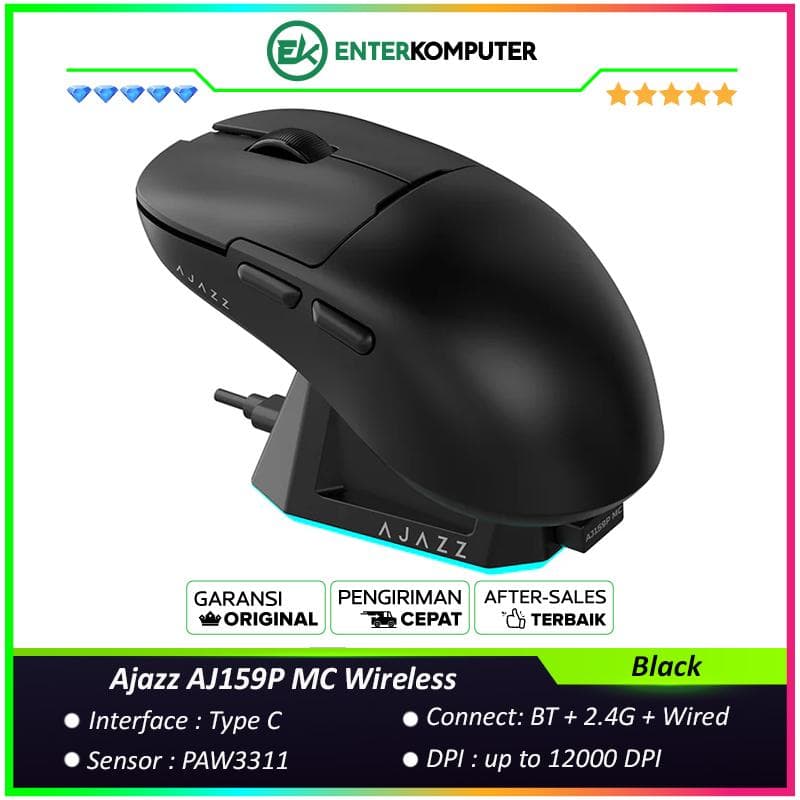 Ajazz AJ159P MC Wireless Gaming Mouse with Charging Base - Black - foto 1