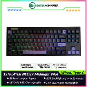 1STPLAYER NEO87 Midnight Vilot Gaming Mechanical Keyboard 88 Keys Layout - Gasket Structure - RGB Backligting - PBT Keycap - Five-layer Noise Cancellation - Accent Light Strip on The Side of The Keyboard - NEO87-MV-TLD - foto 1