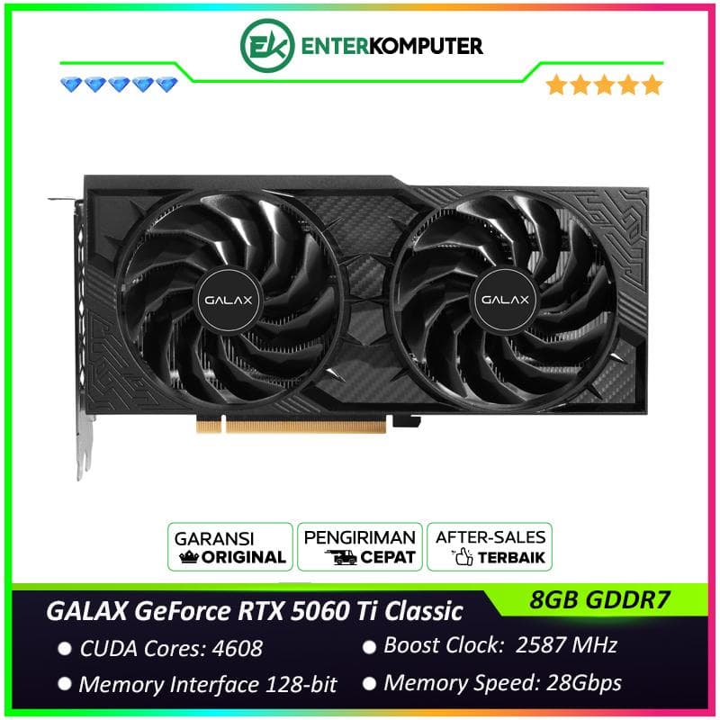 GALAX GeForce RTX 5060 Ti 8GB GDDR7 (1-Click OC) Classic - Lighting EFFECT - DUAL FAN - Garansi 3 Thn - foto 1