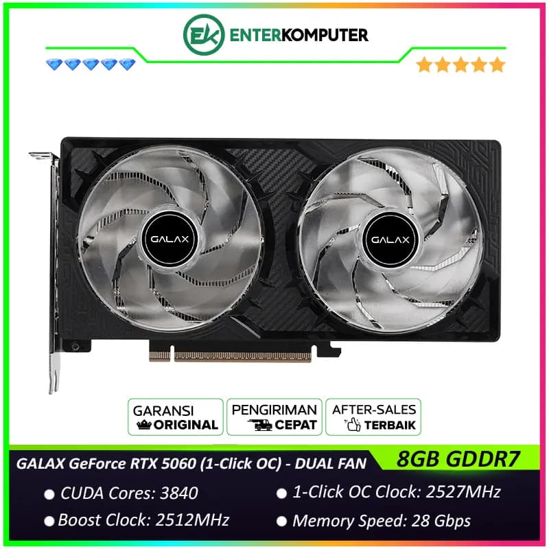 GALAX GeForce RTX 5060 8GB GDDR7 (1-Click OC) V2 - Lighting EFFECT - DUAL FAN - Garansi 3 Thn - foto 1