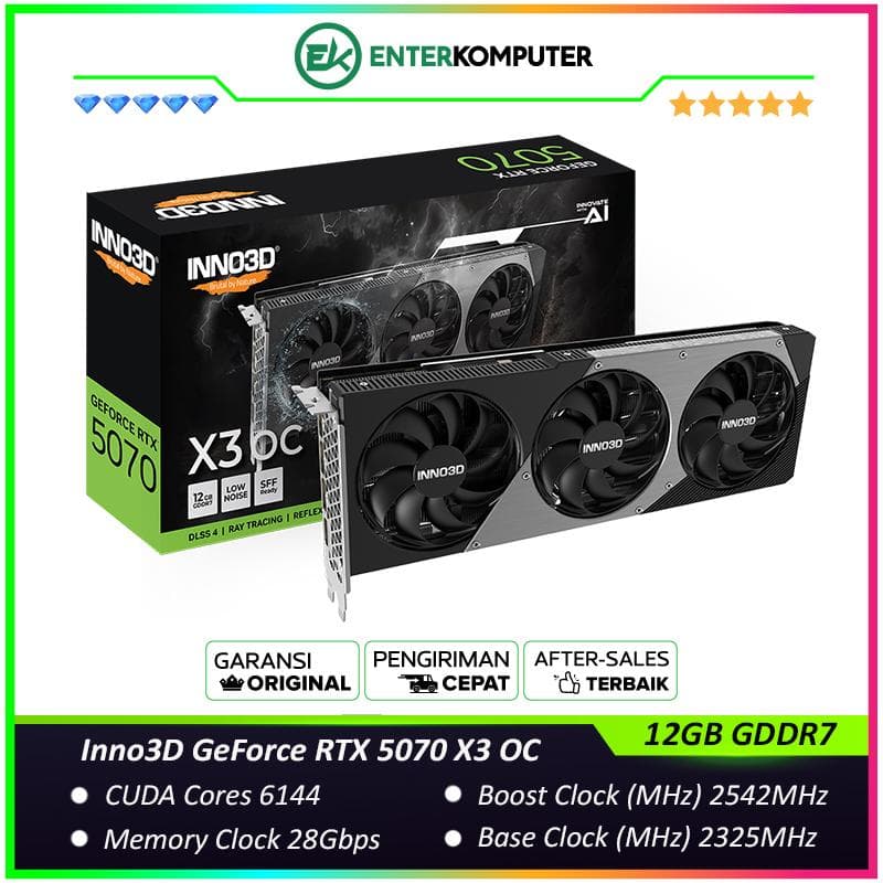 Inno3D GeForce RTX 5070 12GB GDDR7 X3 OC - Enormous Cooler with TRIPLE FAN - Garansi 3 Thn - foto 1