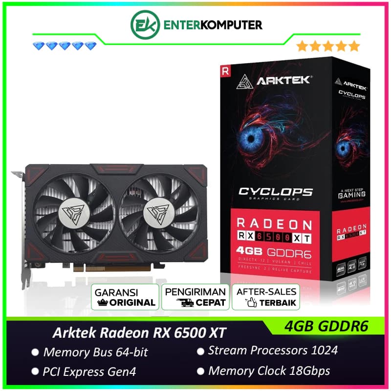 Arktek Radeon RX 6500 XT 4GB GDDR6 Cyclops - DUAL FAN - Garansi 2 Thn - foto 1