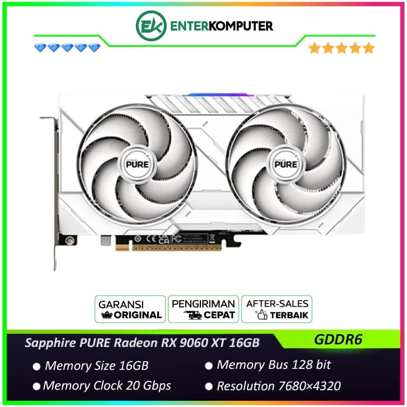 Sapphire PURE Radeon RX 9060 XT 16GB GDDR6 Gaming OC - DUAL FAN - Garansi 2 Thn - foto 1