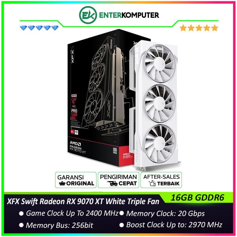 XFX Swift Radeon RX 9070 XT 16GB GDDR6 White Triple Fan Gaming Edition - RX-97TSWF3W9 - foto 1