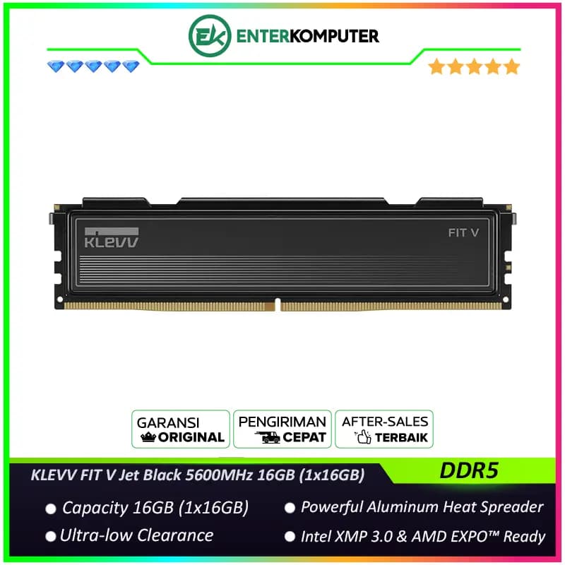KLEVV FIT V Jet Black DDR5 PC44800 5600MHz 16GB (1x16GB) 30-36-36-88 - KD5AGU880-56K300K - foto 1