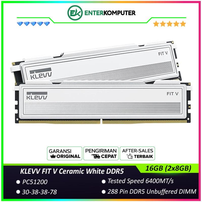 KLEVV FIT V Ceramic White DDR5 PC51200 6400MHz 16GB (2x8GB) 30-38-38-78 - KD58GU880-64B300F - foto 1