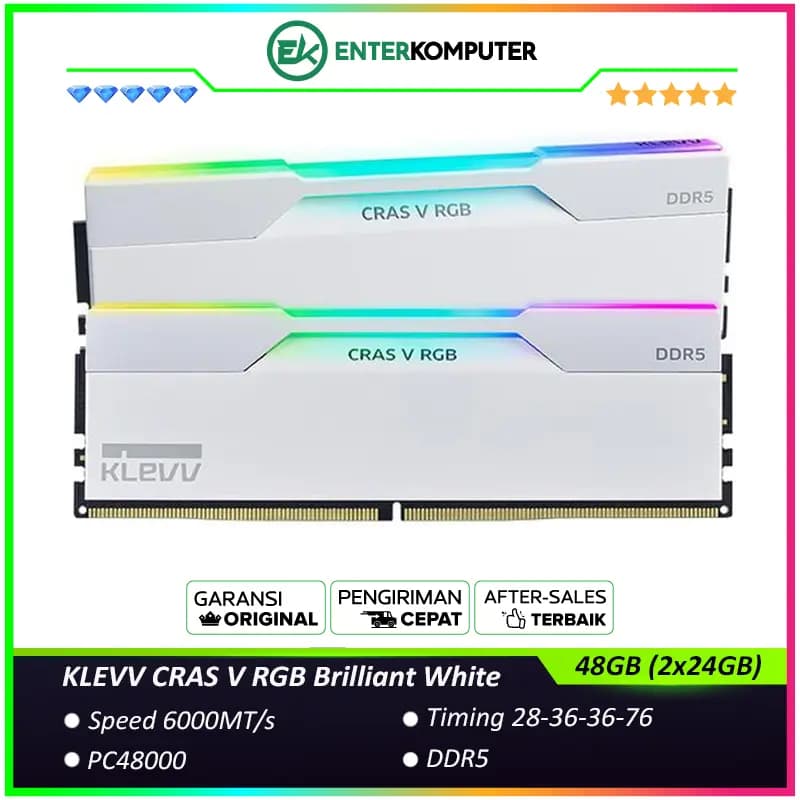 KLEVV CRAS V RGB Brilliant White DDR5 PC48000 6000MHz 48GB (2x24GB) 28-36-36-76 - KD5KGUD80-60B280J - foto 1