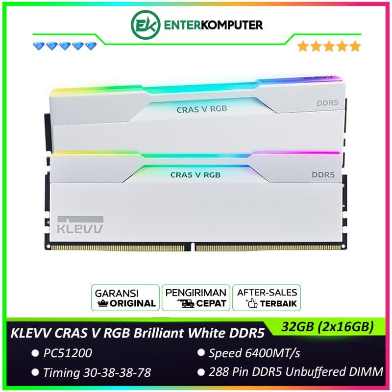 KLEVV CRAS V RGB Brilliant White DDR5 PC51200 6400MHz 32GB (2x16GB) 30-38-38-78 - KD5AGUA80-64B300J - foto 1