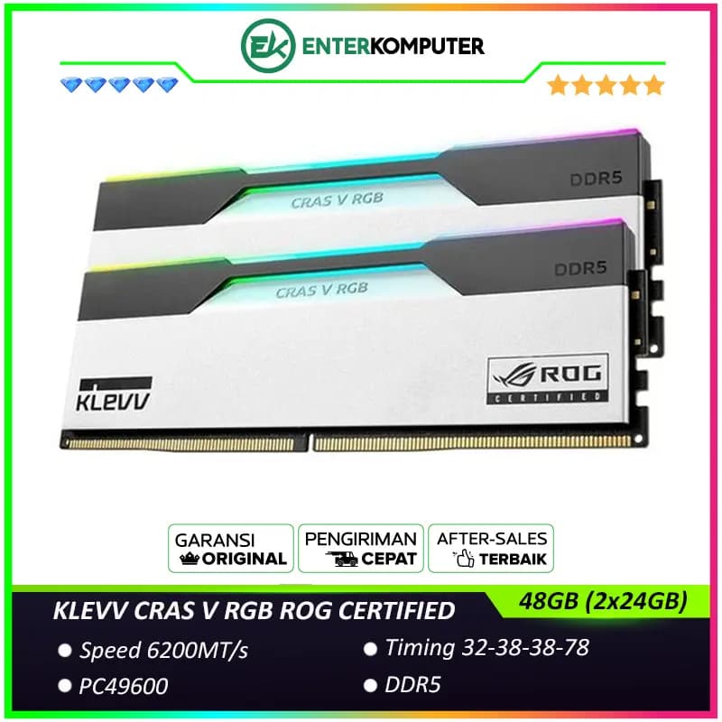 KLEVV CRAS V RGB ROG CERTIFIED DDR5 PC49600 6200MHz 48GB (2x24GB) 32-38-38-78 - KD5KGUD80-62B320P - foto 1