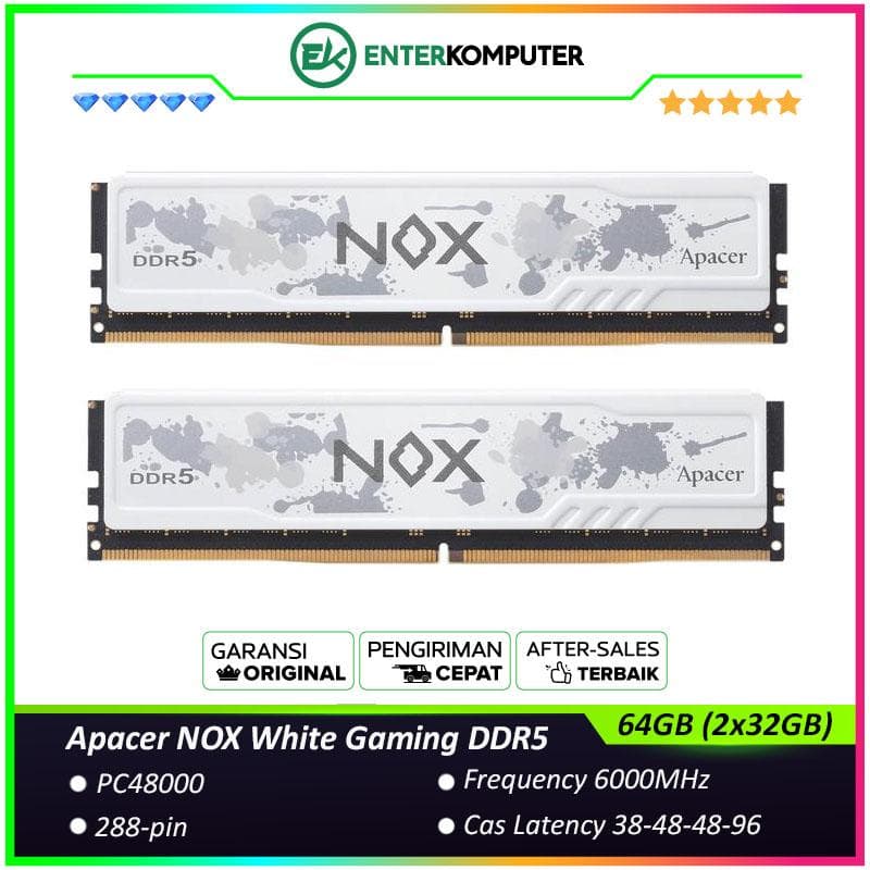 Apacer NOX White Gaming DDR5 PC48000 6000MHz 64GB (2x32GB) 38-48-48-96 - AH5U64G60C622MWAA-2 - foto 1