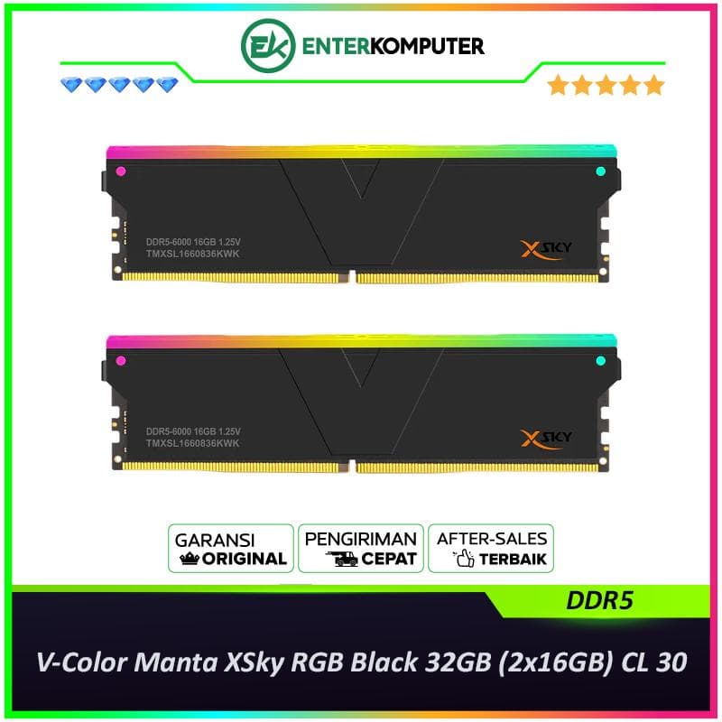 V-Color Manta XSky RGB Black DDR5 PC48000 6000MHz 32GB (2x16GB) 30-38-38-96 - TMXSAL1660830KWK - foto 1