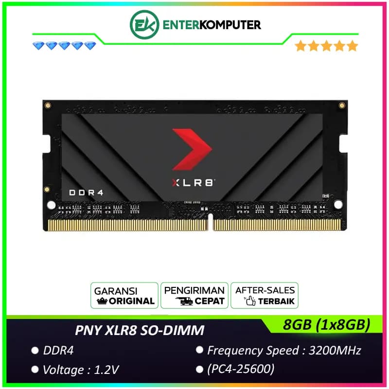 PNY XLR8 SO-DIMM DDR4 PC25600 3200MHz 8GB (1x8GB) - MN8GSD43200XR-RB - foto 1