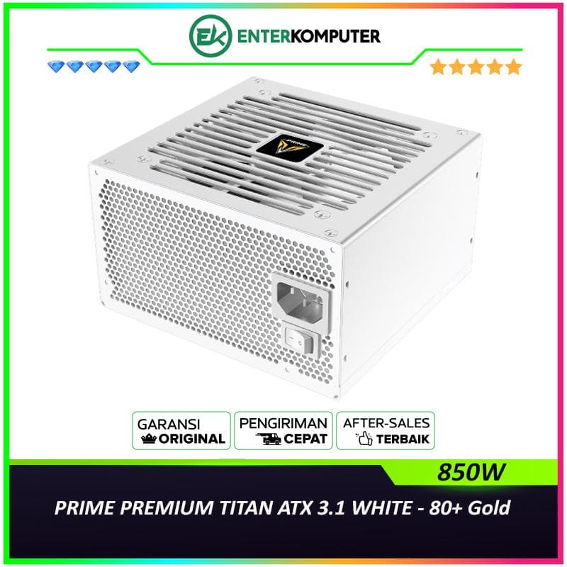 PRIME PREMIUM TITAN ATX 3.1 850W WHITE - 80+ Gold Certified with Embossed Cable - Full Modular - Japanese Capacitors - PCIe 5.1 Ready - 5 Years Warranty Replacement - foto 1