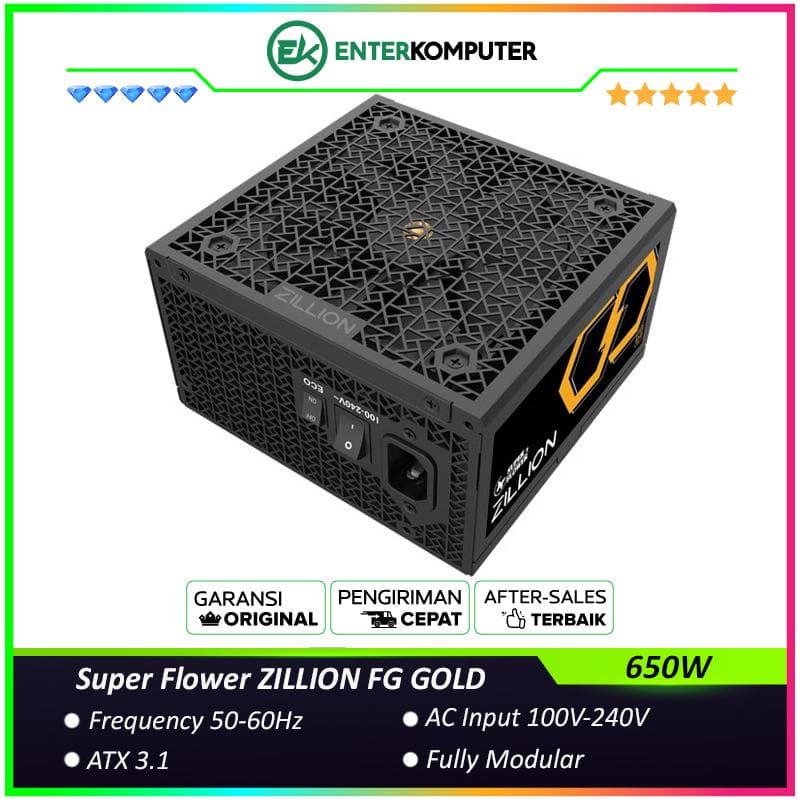 Super Flower ZILLION FG GOLD 650W ATX3.1 -SF-650Z12FG - 80+ GOLD Certified - Fully Modular - Flat Cable - 5 Years - foto 1
