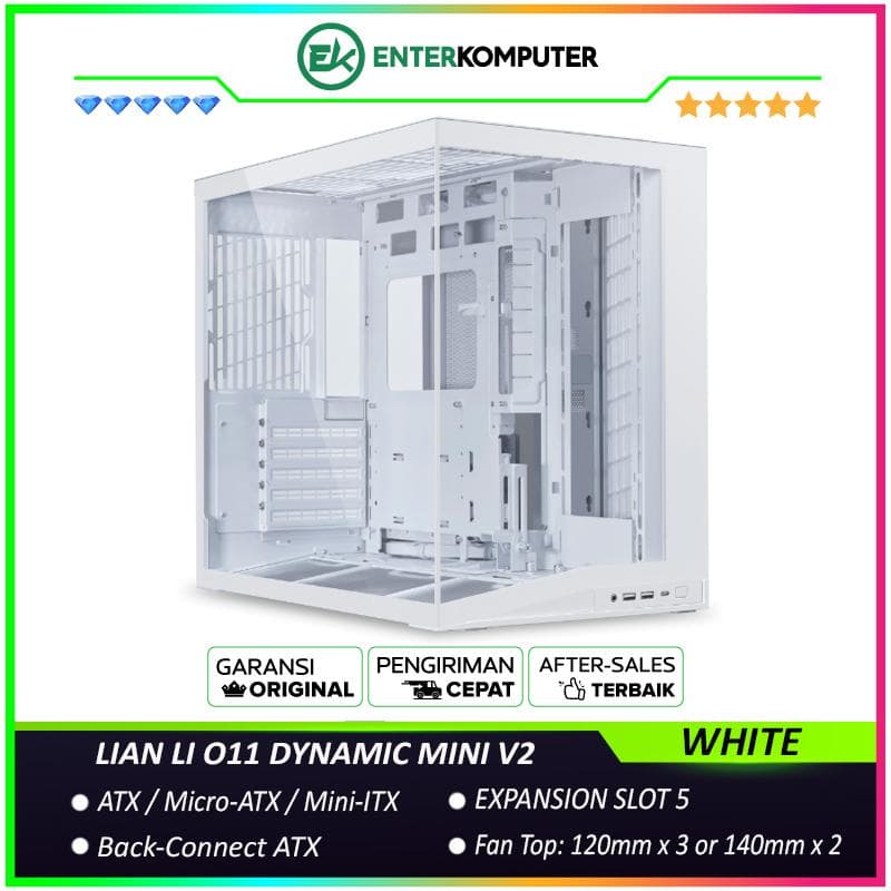 LIAN LI O11 DYNAMIC MINI V2 FLOW WHITE - Precision Resized - ATX Back-CONNECT Motherboards Compatible - 4MM Tempered Glass - USB Type C - Free 5Pcs Reverse Blade 120MM PWM Fans - foto 1