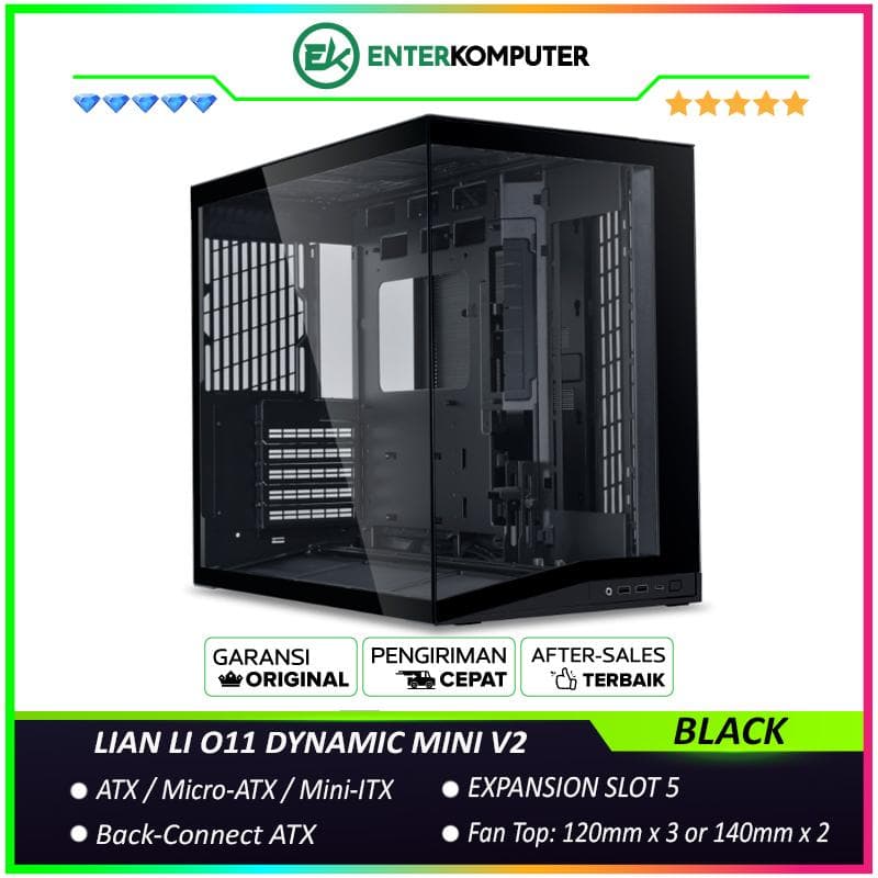 LIAN LI O11 DYNAMIC MINI V2 FLOW BLACK - Precision Resized - ATX Back-CONNECT Motherboards Compatible - 4MM Tempered Glass - USB Type C - Free 5Pcs Reverse Blade 120MM PWM Fans - foto 1