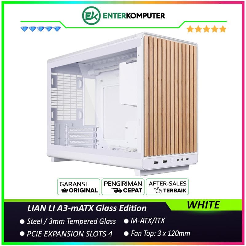 LIAN LI A3-mATX Glass Edition WHITE - 3MM Tempered Glass Panels with Beech Wood - Stylish Micro-ATX Designed - Minimalist & Enhanced Modularity - USB Type C Included - foto 1