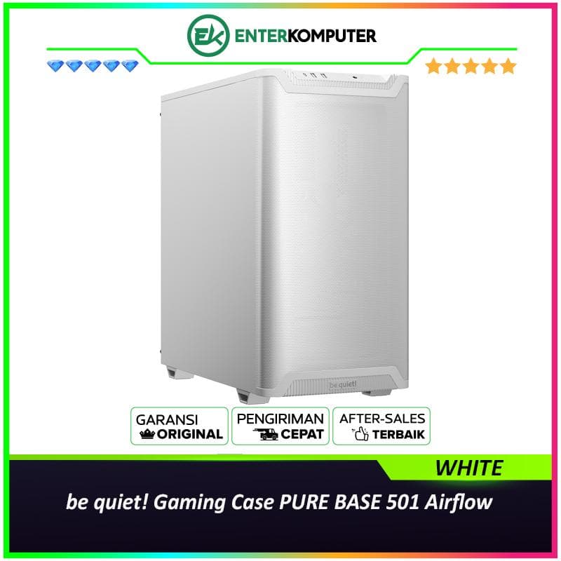 be quiet! Gaming Case PURE BASE 501 Airflow WHITE - Comfortably Compact with High Airflow Intake Front Panel and Top Cover For Maximum Performance - FREE 2PCS Pure Wings 3 140mm PWM fans - Type C 3.2 Ready - foto 1