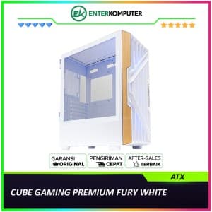 CUBE GAMING PREMIUM FURY WHITE - ATX Gaming Case - All White Inside - Front Mesh with WOOD Exotic Design & Left Side Tempered Glass with Hinged Panels - Dust Filter - PSU Cover - USB Type C Ready - Free 3Pcs 120mm ARGB Fan - foto 1