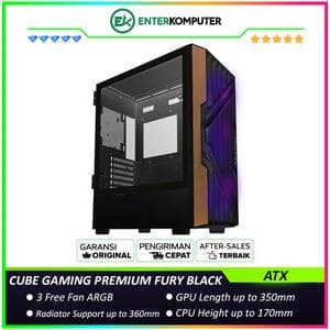 CUBE GAMING PREMIUM FURY BLACK - ATX Gaming Case - Front Mesh with WOOD Exotic Design & Left Side Tempered Glass with Hinged Panels - Dust Filter - PSU Cover - USB Type C Ready - Free 3Pcs 120mm ARGB Fan - foto 1