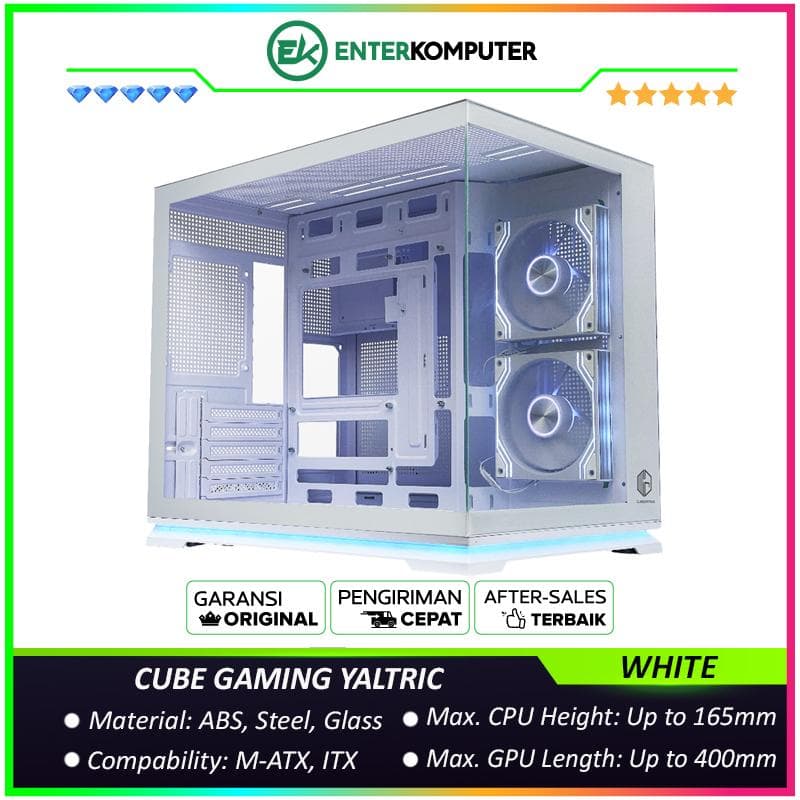 CUBE GAMING YALTRIC WHITE - mATX Gaming Case - All White Inside - Panoramic View - BTF Mainboard Ready - Front & Left Side Tempered Glass with Bottom ARGB LED Strip - FREE 2Pcs 120mm Reverse Infinity Mirror ARGB Fan - foto 1