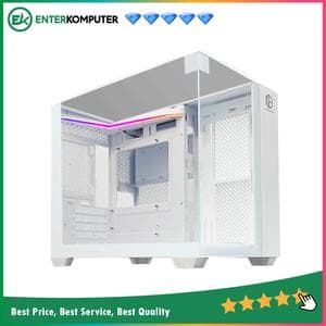 CUBE GAMING LICKA WHITE - mATX Gaming Case - All White Inside - Front-Left & Top Tempered Glass with L-Shape ARGB Strip - Aesthetic Mini Dual Chamber Design - Airflow Potential - Dust Filter - foto 1