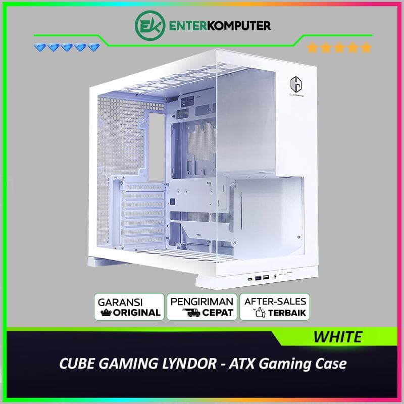 CUBE GAMING LYNDOR WHITE - ATX Gaming Case - UNIQUE DESIGN - Panoramic View - All White Inside - BTF Mainboard Ready - Front-Left Side Tempered Glass & Right Side with Mesh Panel - USB Type C Ready - Dust Filter - foto 1