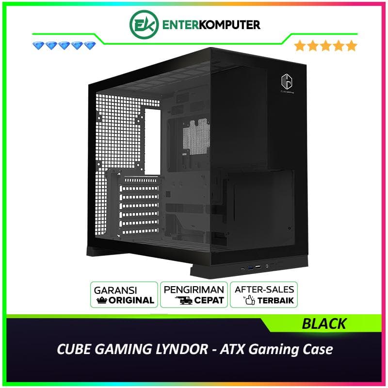 CUBE GAMING LYNDOR BLACK - ATX Gaming Case - UNIQUE DESIGN - Panoramic View - BTF Mainboard Ready - Front-Left Side Tempered Glass & Right Side with Mesh Panel - USB Type C Ready - Dust Filter - foto 1