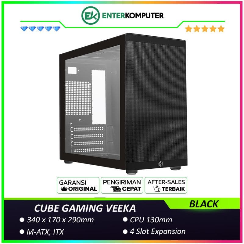 CUBE GAMING VEEKA BLACK - MINI CASE - Front Mesh Panel Design - Left Side Tempered Glass - MOTHERBOARD MATX & ITX COMPATIBLE with Carrying Handle - foto 1