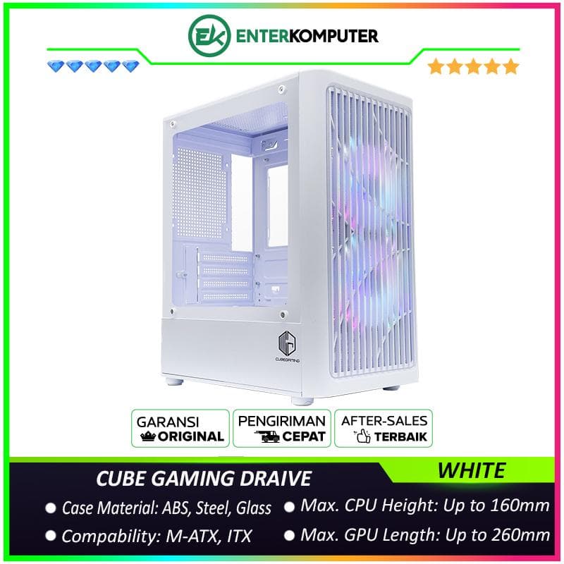 CUBE GAMING DRAIVE WHITE - mATX Gaming Case - All White Inside - Front Mesh & Left Side Tempered Glass - PSU Cover - Dust Filter - FREE 2PCS 12CM ARGB Fan - foto 1