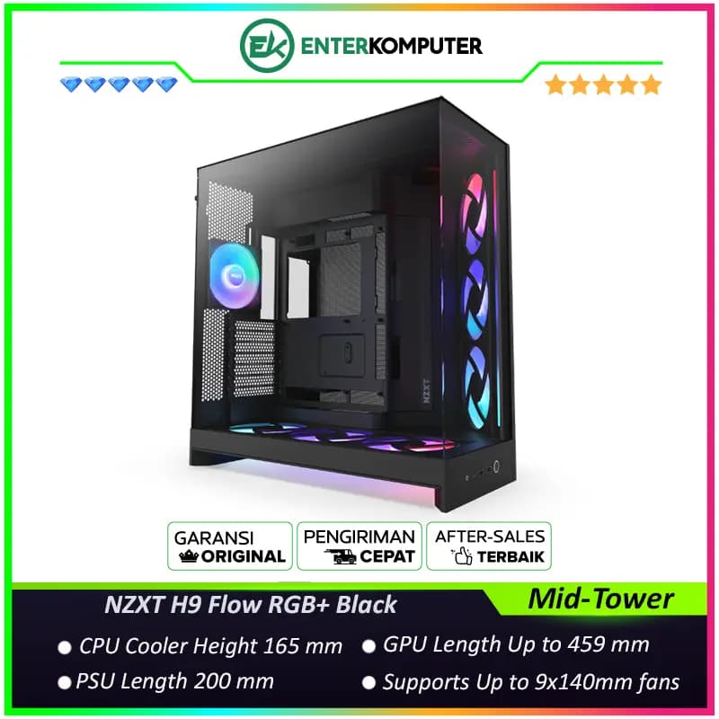 NZXT H9 Flow RGB+ Black - Large Dual-Chamber Mid-Tower ATX Airflow Case with RGB and Control Hub - foto 1
