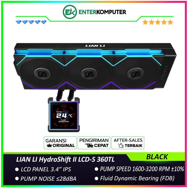 LIAN LI HydroShift II LCD-S 360TL BLACK with 3.4 IPS 60Hz LCD Screen - Improved Performance - Uniquely Cool, Now Reimagined - Magnetic Hot-swap Display - Side-Mounted Design with Optimized Cable Managment - foto 1