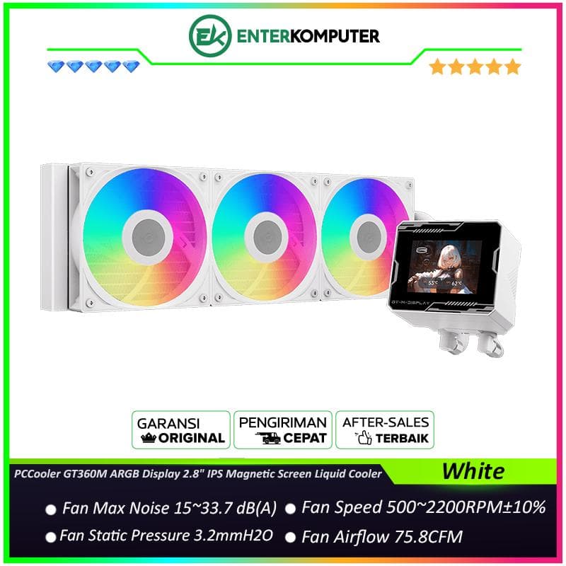 PCCooler GT360M ARGB Display White 2.8 IPS Magnetic Screen Liquid Cooler - foto 1