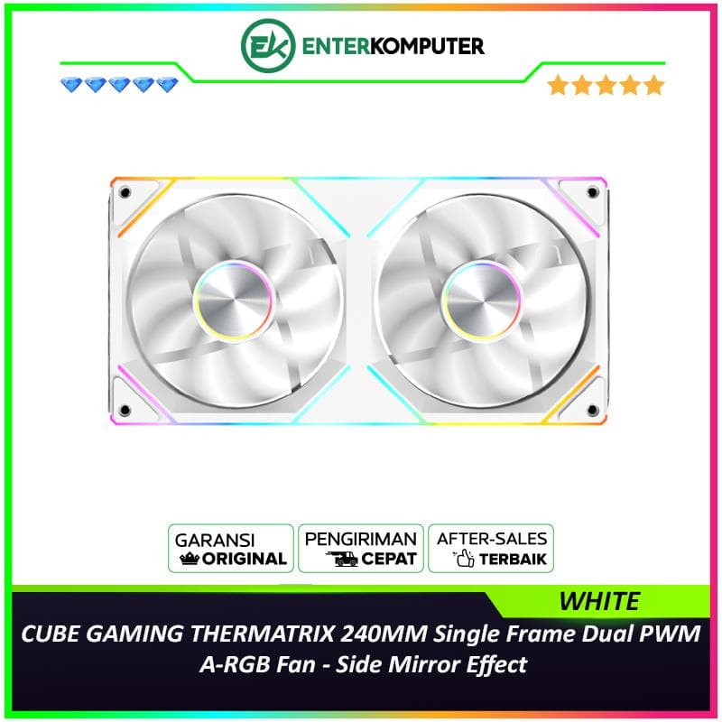CUBE GAMING THERMATRIX 240MM WHITE Single Frame Dual PWM A-RGB Fan - Side Mirror Effect - foto 1