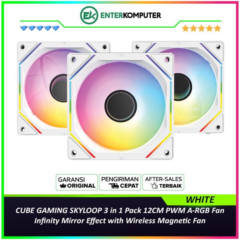 CUBE GAMING SKYLOOP WHITE 3 in 1 Pack 12CM PWM A-RGB Fan - Infinity Mirror Effect with Wireless Magnetic Fan - foto 1