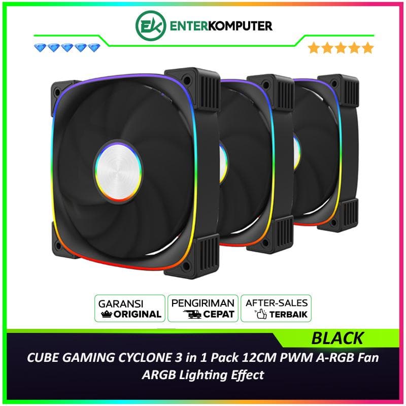 CUBE GAMING CYCLONE BLACK 3 in 1 Pack 12CM PWM A-RGB Fan - ARGB Lighting Effect - foto 1