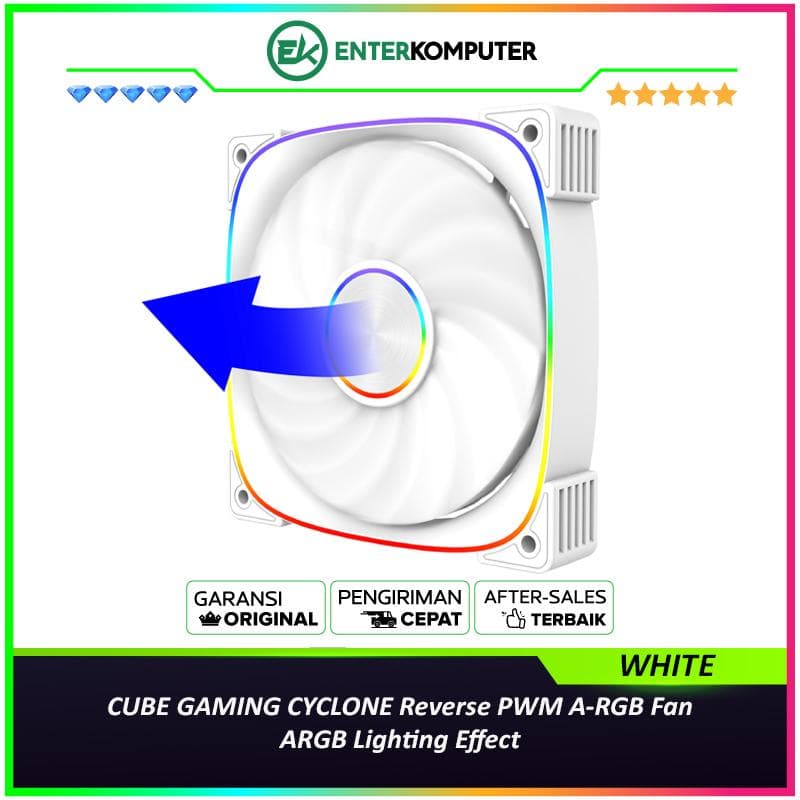 CUBE GAMING CYCLONE Reverse WHITE PWM A-RGB Fan - ARGB Lighting Effect - foto 1