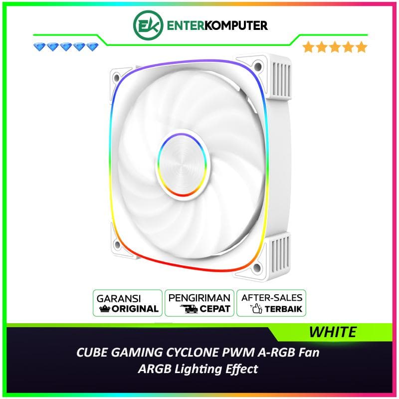 CUBE GAMING CYCLONE WHITE PWM A-RGB Fan - ARGB Lighting Effect - foto 1