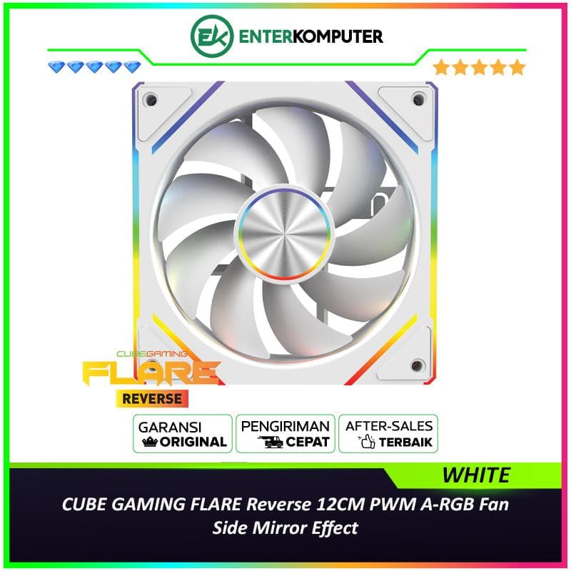 CUBE GAMING FLARE Reverse WHITE 12CM PWM A-RGB Fan - Side Mirror Effect - foto 1