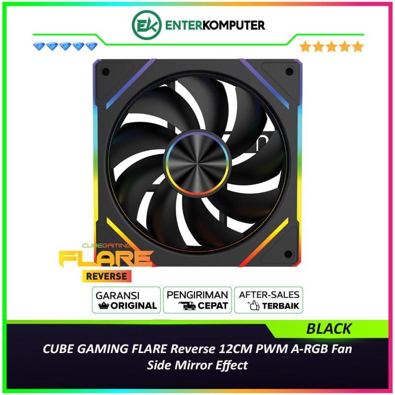 CUBE GAMING FLARE Reverse BLACK 12CM PWM A-RGB Fan - Side Mirror Effect - foto 1
