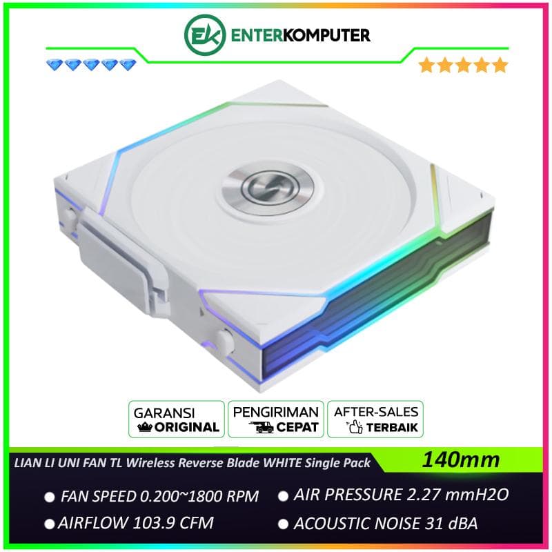 LIAN LI UNI FAN TL Wireless 140 Reverse Blade WHITE Single Pack - ART of Cooling Redefined - Dual Zone Lighting Effects - Customisable Fan Speed and Dazzle with Infinity Mirror - 14RTL1W1W - foto 1