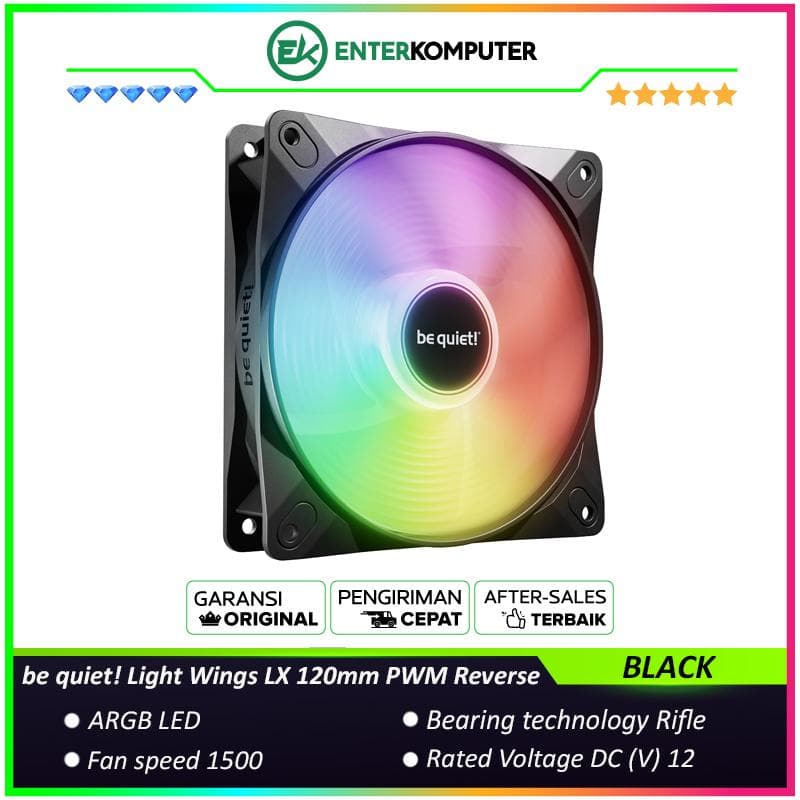 be quiet! Light Wings LX 120mm PWM Reverse Black - Great Performance and Impressive Lighting - ARGB Connection Cable with Daisy Chain Option - foto 1