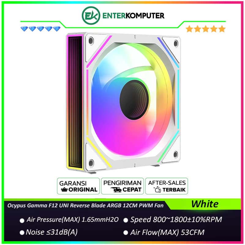 Ocypus Gamma F12 UNI Reverse Blade ARGB White 12CM PWM Fan - foto 1