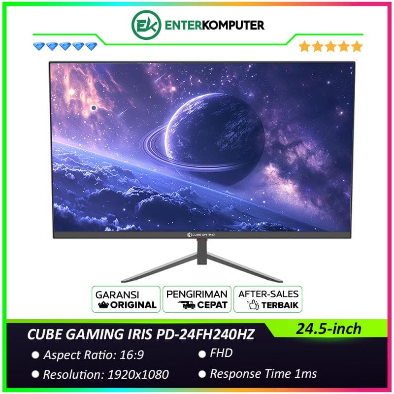 CUBE GAMING IRIS PD-24FH240HZ 24.5-inch FHD Frameless 240Hz (Overclock) Gaming Monitor with AMD FreeSync & G-SYNC (HDMI + DP) - Response Time 1ms - foto 1