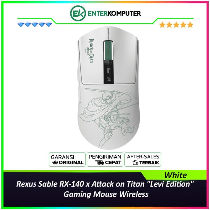 Rexus Sable RX-140 x Attack on Titan Levi Edition Gaming Mouse Wireless - White - foto 1
