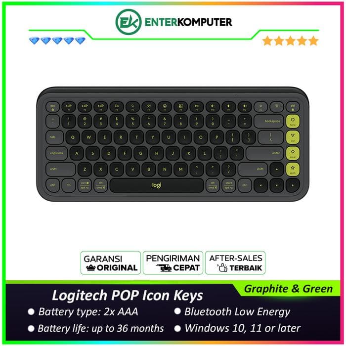 Logitech POP Icon Keys Compact Wireless Keyboard with Bold Design and Customizable Action Keys - Graphite & Green - foto 1