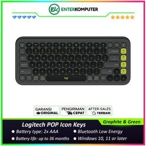 Logitech POP Icon Keys Compact Wireless Keyboard with Bold Design and Customizable Action Keys - Graphite & Green - foto 1